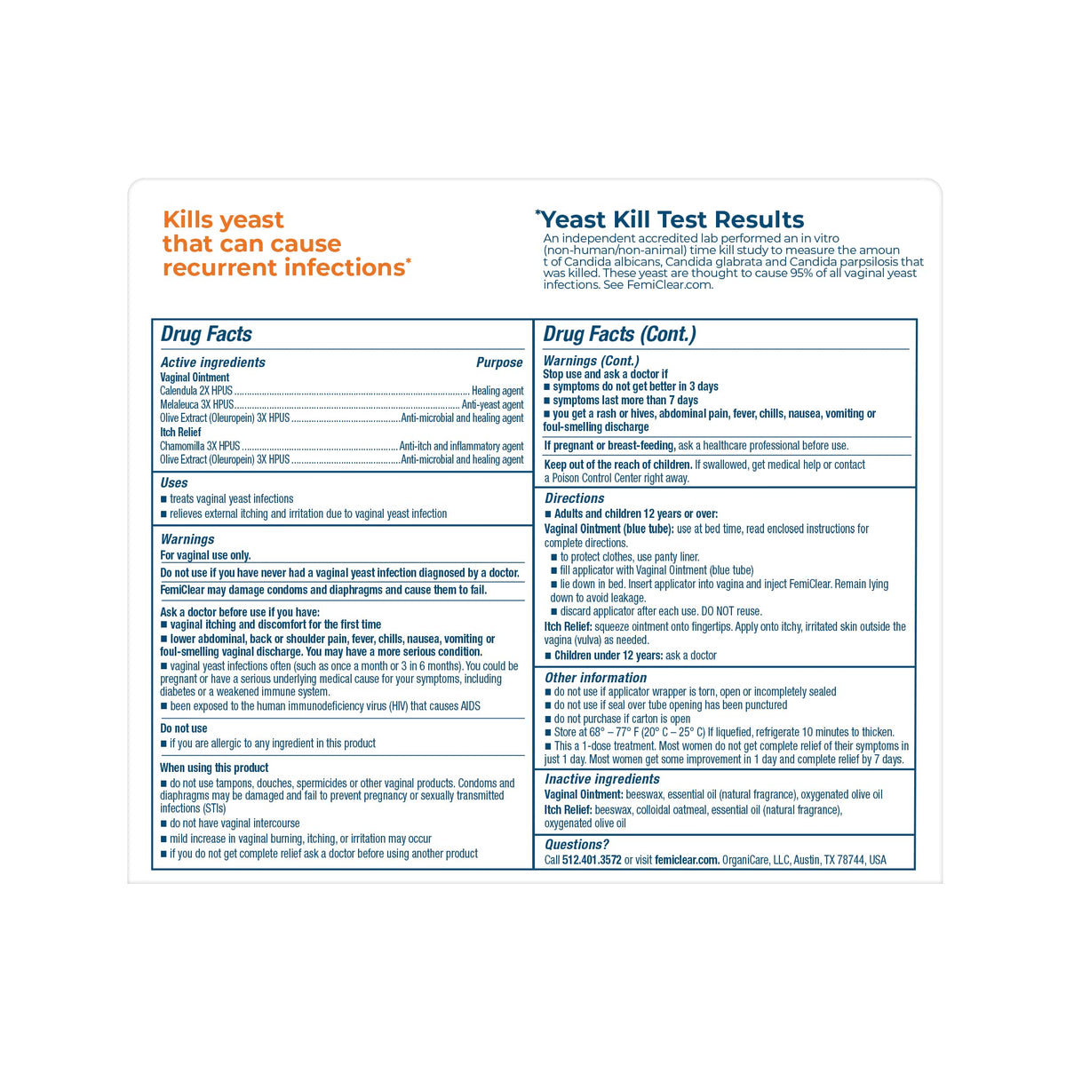 FemiClear 1-Day Dose Yeast Infection - Yeast Infection Relief - Homeopathic Solution