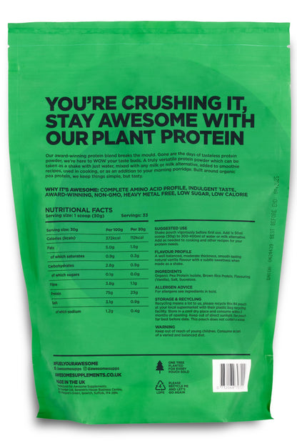 Vanilla Awesome Protein Powder by Ben Coomber - 1kg Vegan Organic Flavoured Protein