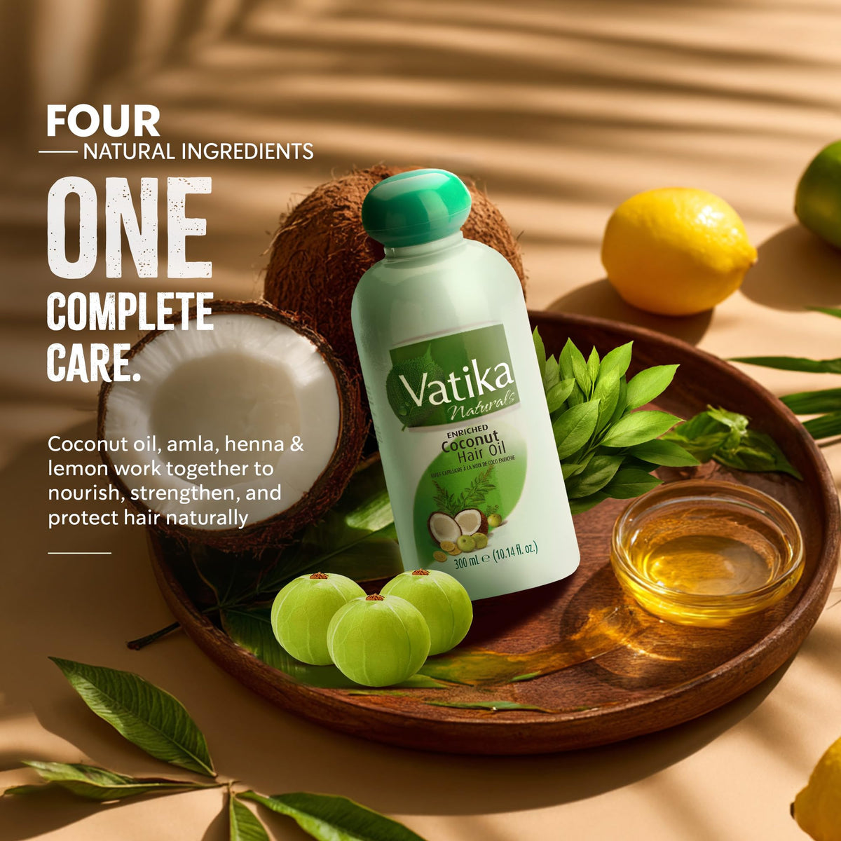 Dabur Vatika Naturals Coconut Hair Oil with Henna, Amla, Lemon & 5 Herbs - Nourish & Strengthen Hair & Scalp for Healthy & Radiant Hair for Kids, Women & Adults - 10.14 Fl Oz (Pack of 1)