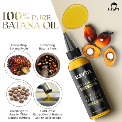 Elevate Batana Oil for Hair Growth - 100% Pure & Natural Raw Dr. Sebi Organic Oil from Honduras - Cold Pressed Chemical-Free for Thickness & Scalp Care Skin - Thicker Stronger Hair 4 Fl Oz 2 Pack