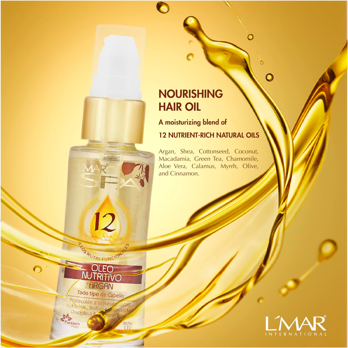 L'MAR Nutritive Argan Oil Hair Treatment with 12 Natural Oils Elixir for Softer and Healthier Hair, contains Shea Butter Oil and Coconut Oil