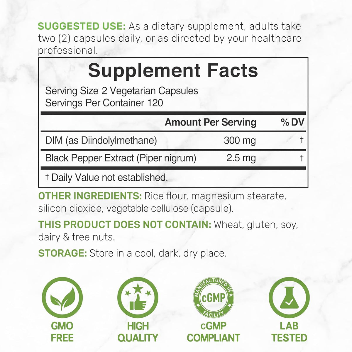 DIM Supplement 300mg with Black Pepper, 240 Vegetarian Caps, 4 Months Supply - 2-in-1 Dim Supplement for Women & Men - Diindolylmethane Plus Black Pepper Extract for Enhanced Absorption*