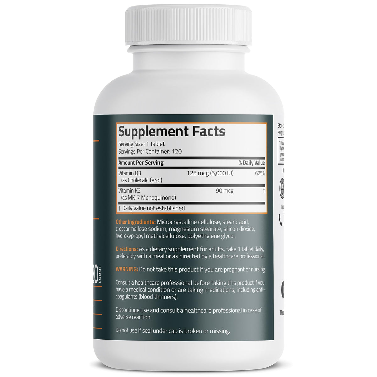 Bronson Basics Vitamin K2 D3 (MK7) Supplement Non-GMO Formula 5000IU (125 mcg)