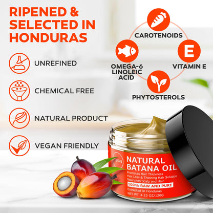 Raw Batana Oil for Hair Growth - Unrefined Pure 100% Organic Natural Batana From Honduras, Dr. Sebi Unrefined for Thick and Strong Natural Hair, Cold Pressed Cosmetic Scalp Mask Men & Women 4.23 OZ
