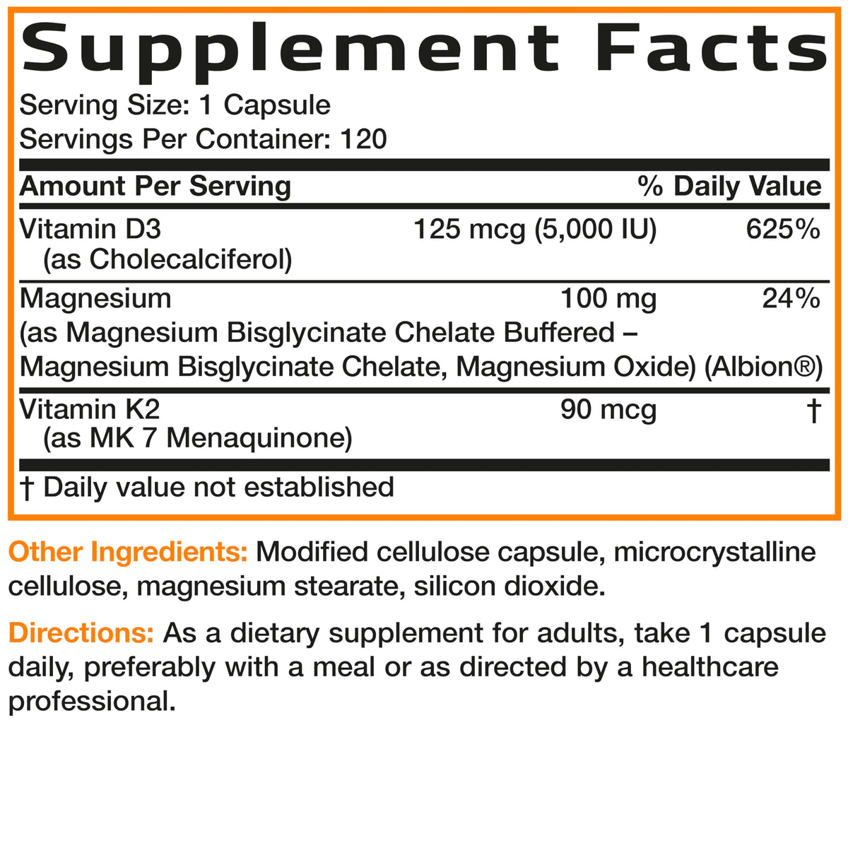 Bronson Vitamin K2+D3 Magnesium Glycinate Supplement, 60 Capsules - 3-in-1 Bone & Heart Health Support Formula, Non-GMO, Gluten Free, Soy Free