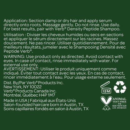 VERB Density Peptide Serum, 1 fl oz - Visibly Thicken + Reduce Signs of Shedding- No Parabens or Harmful Sulfates (Pack of 3)