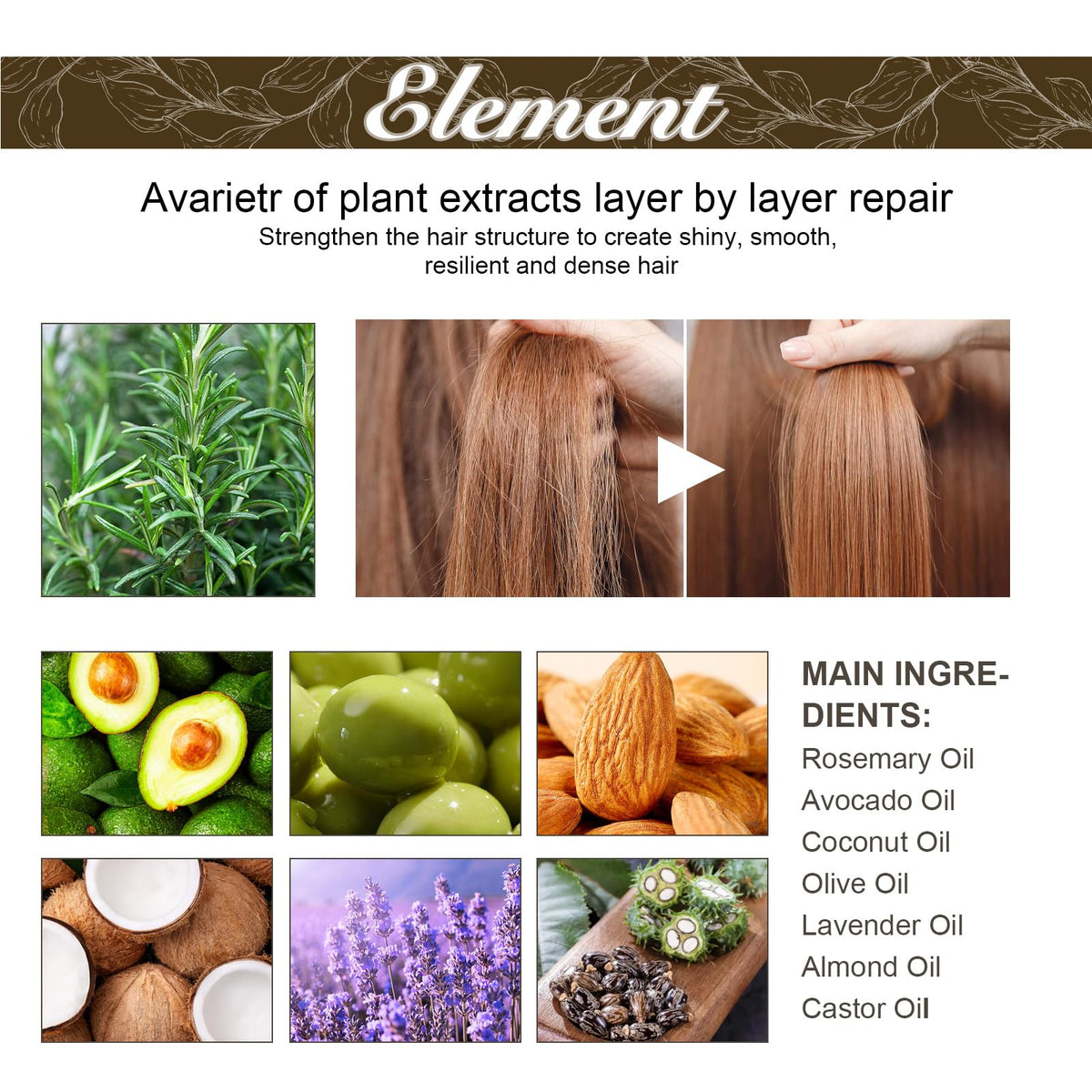 2 Pcs Natural Hair Growth Oil, EELHOE Organic Rosemary Oil for Dry Damaged and Thin Hair.