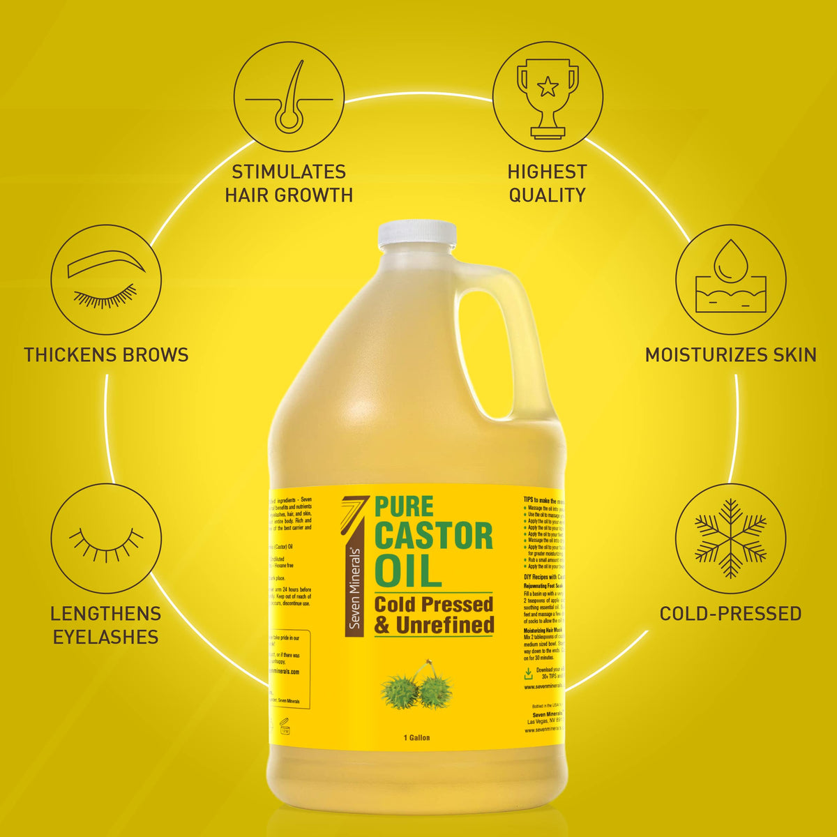 Unrefined Hexane-Free Castor Oil, 128 fl oz - For Hair Growth, Thicker Lashes & Brows, Dry Skin, Joint Pain