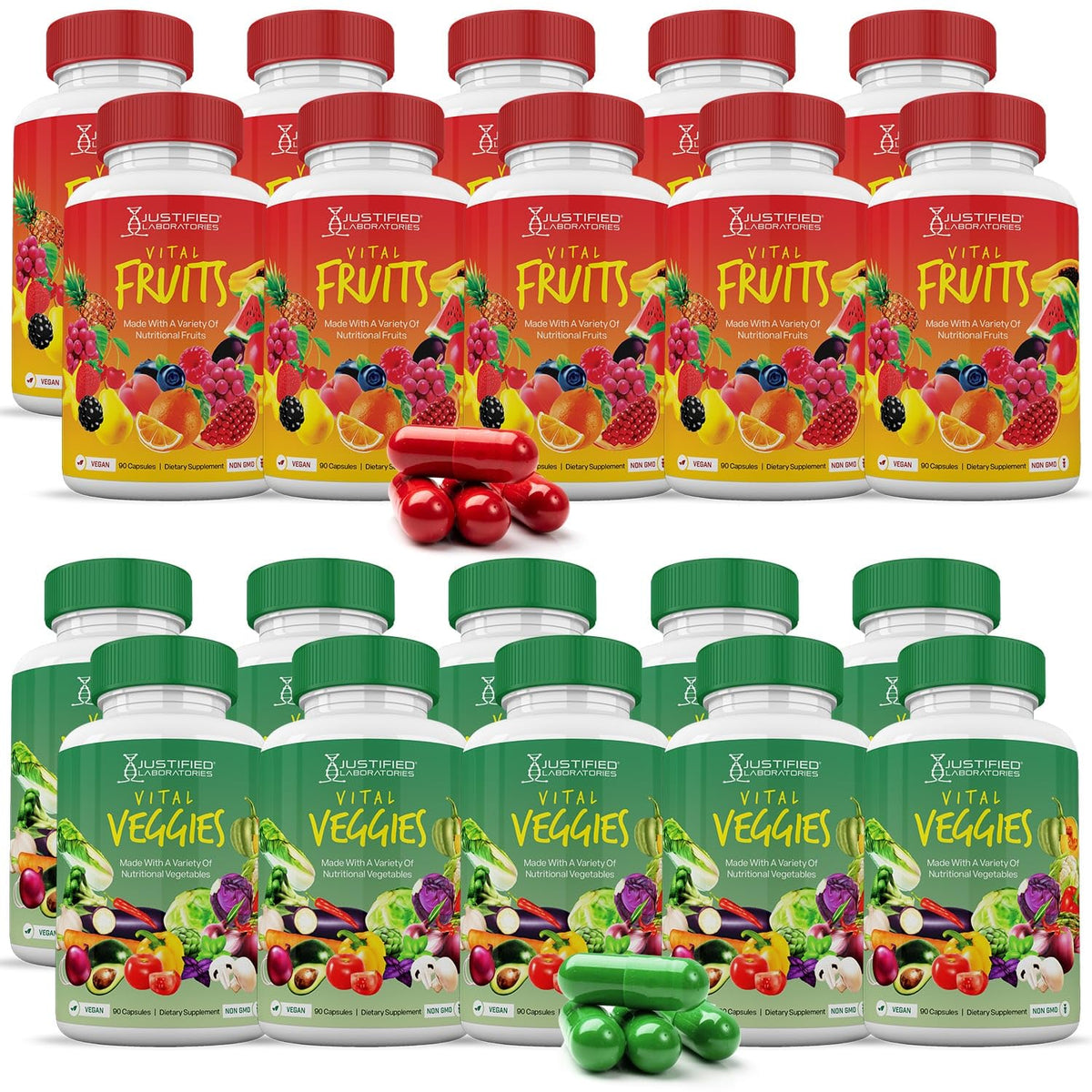 (20 Pack) Vital Fruits and Veggies Supplement Whole Food Red & Green Superfoods 