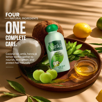 Dabur Vatika Naturals Enriched Coconut Hair Oil with Coconut, Amla & Henna to Nourish & Strengthen Hair & Scalp for Healthy, Radiant Hair for Kids, Women & Adults, Ayurvedic Hair Care Oil