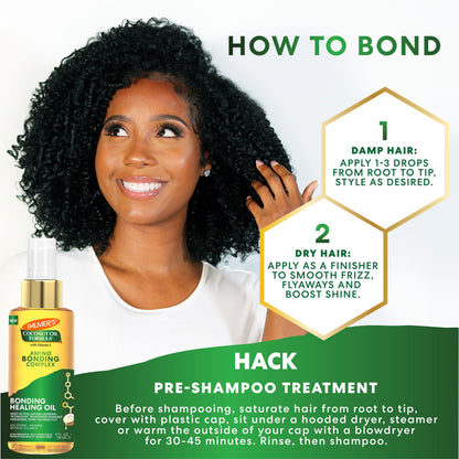 Palmer's Amino Bonding Complex Hair Oil, Healing Treatment with Coconut Oil & Vitamin E, Heat Protectant, Anti Frizz, Adds Shine, Strengthens & Protects Hair Growth, All Hair Types, 4 fl oz