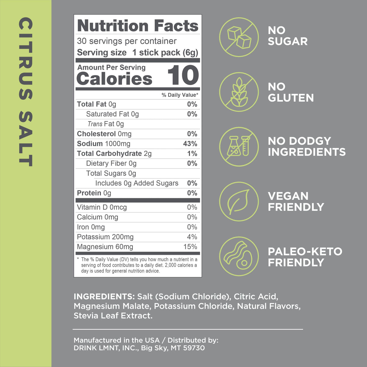 LMNT Zero-Sugar Electrolytes - Citrus Salt - Hydration Powder Packets - No Dodgy Ingredie