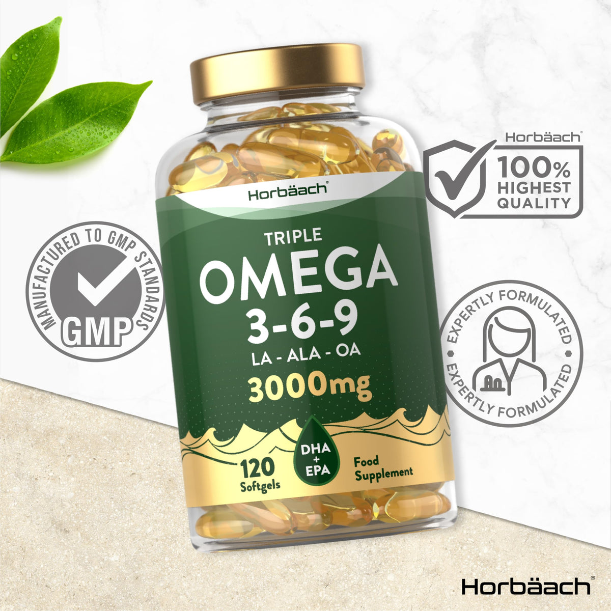 Omega 3 6 9 Capsules High Strength - 3000mg - 120 Softgels - Triple Omega 369