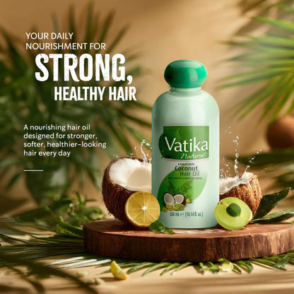Dabur Vatika Naturals Coconut Hair Oil with Henna, Amla, Lemon & 5 Herbs - Nourish & Strengthen Hair & Scalp for Healthy & Radiant Hair for Kids, Women & Adults - 10.14 Fl Oz (Pack of 1)