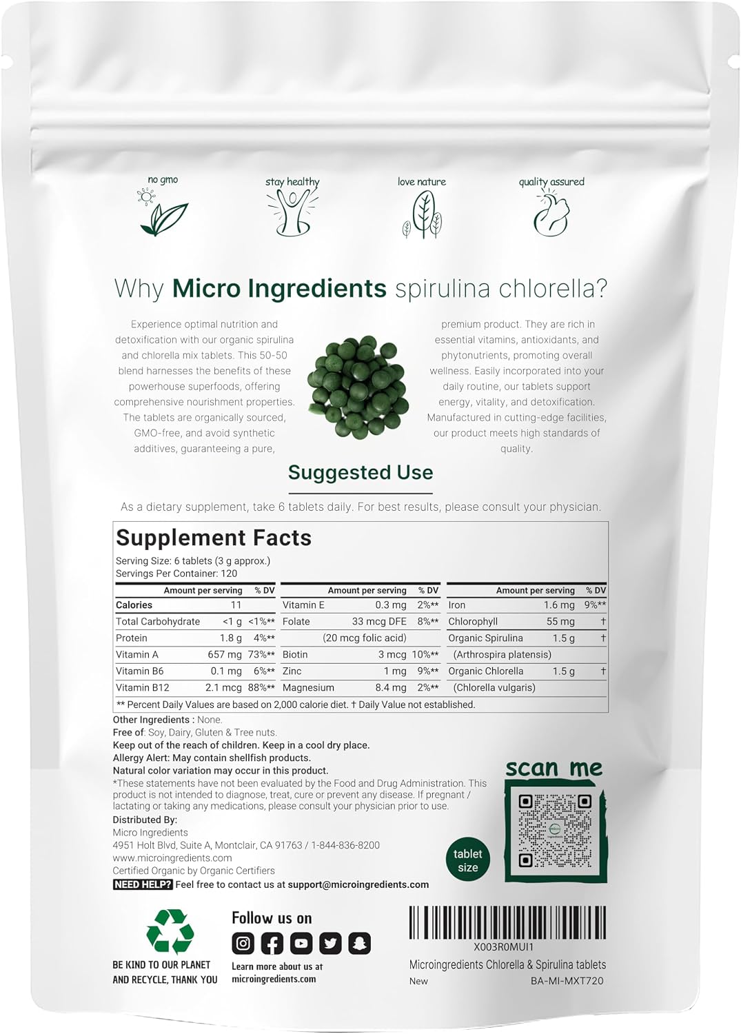 Micro Ingredients Organic Chlorella Spirulina 3000mg Tablets & Vitamin D3 5000iu + K2 100mcg Bundle 2 Pack - Cracked Cell Wall, Rich in Vegan Protein & Chlorophyll - Essential Sunshine Vitamins