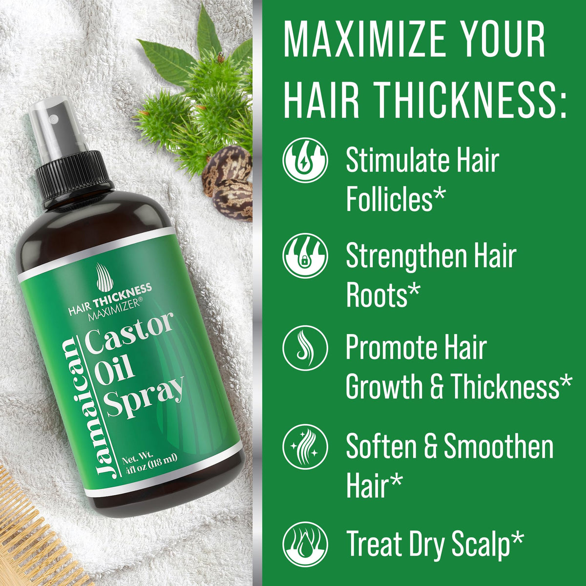 Jamaican Black Castor Oil Spray For Hair Growth. With Marula, Jojoba. Vegan, Leave In Conditioner Serum For Women, Men. Thickening, Moisturizing, Strengthening Scalp Treatment For Dry, Weak Hair