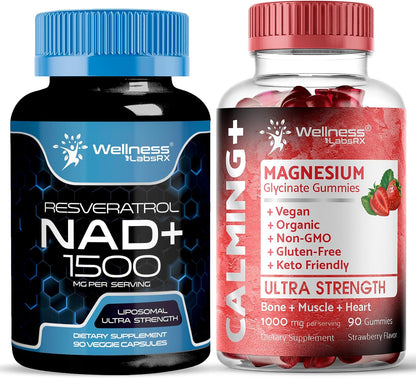 WELLNESS LABSRX NAD+ Supplement 1500mg - Magnesium Glycinate Gummies 1000mg - Bundle