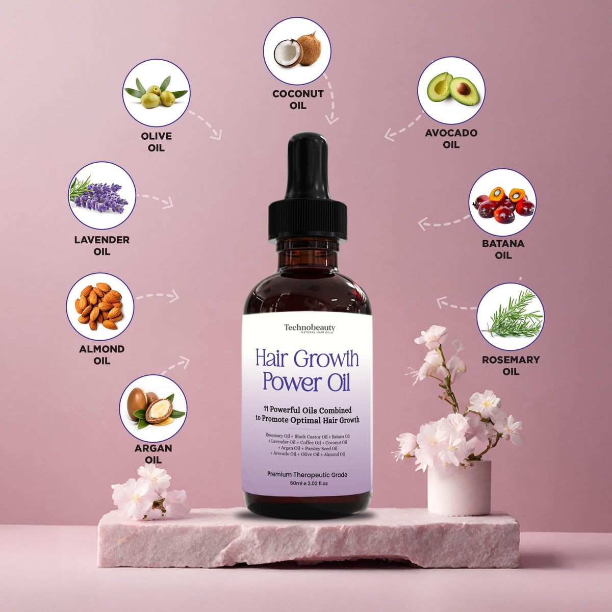 Rosemary Oil With Black Castor, Batana, Lavender, Coffee, Coconut, Argan, Avocado, Olive, Almond & Parsley Seed Oil, 11 Oils Infused for Ultimate Hair Growth & Care for Stronger, Thicker Hair