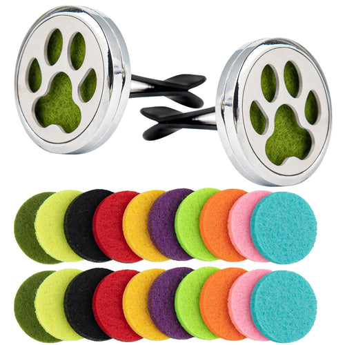 Framendino, 2 Pack Dog Paw Print Locket for Essential Oil Diffuser with 20 Felt Refill Pads