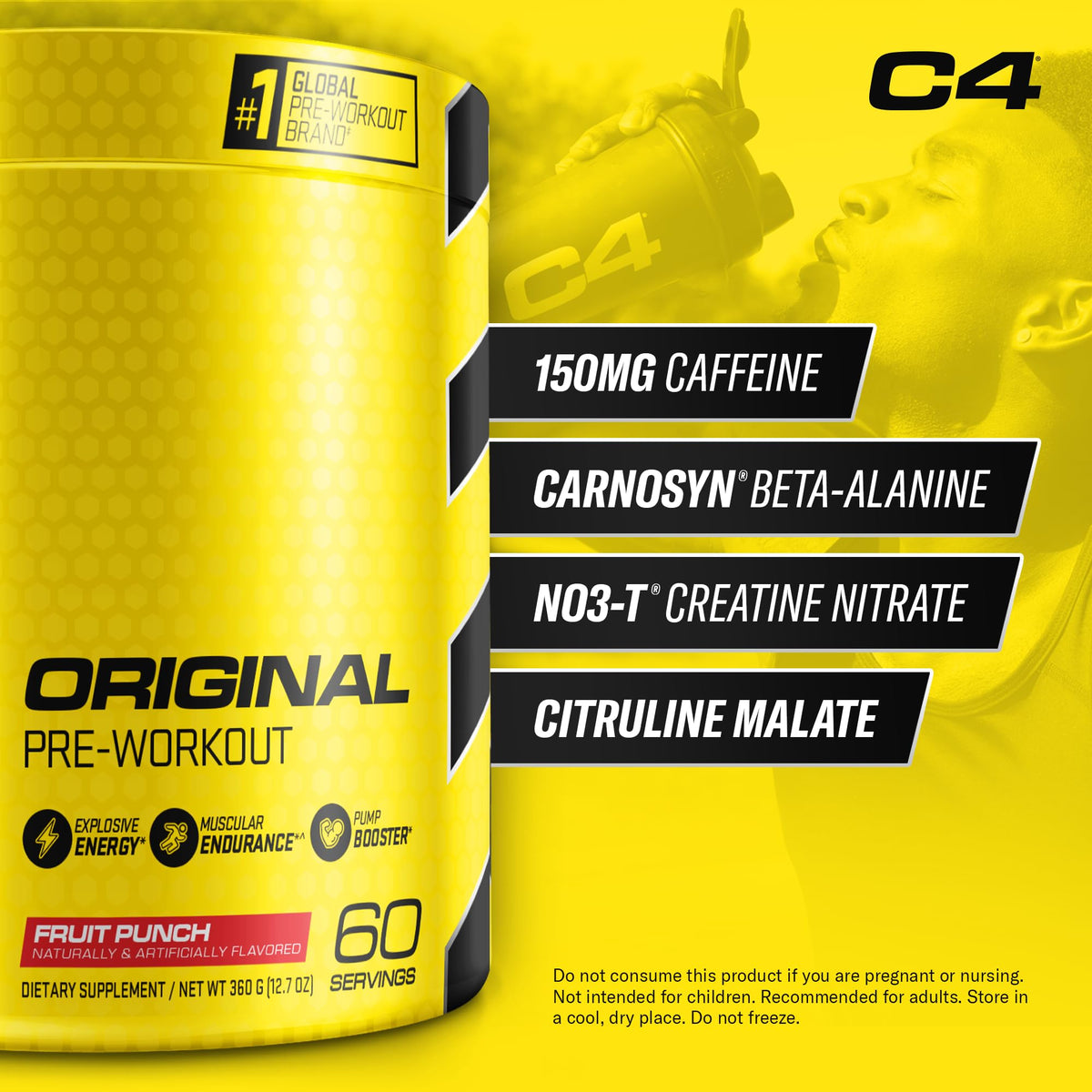 C4 Original Pre Workout Powder Fruit Punch - Vitamin C for Immune Support - Sugar Free
