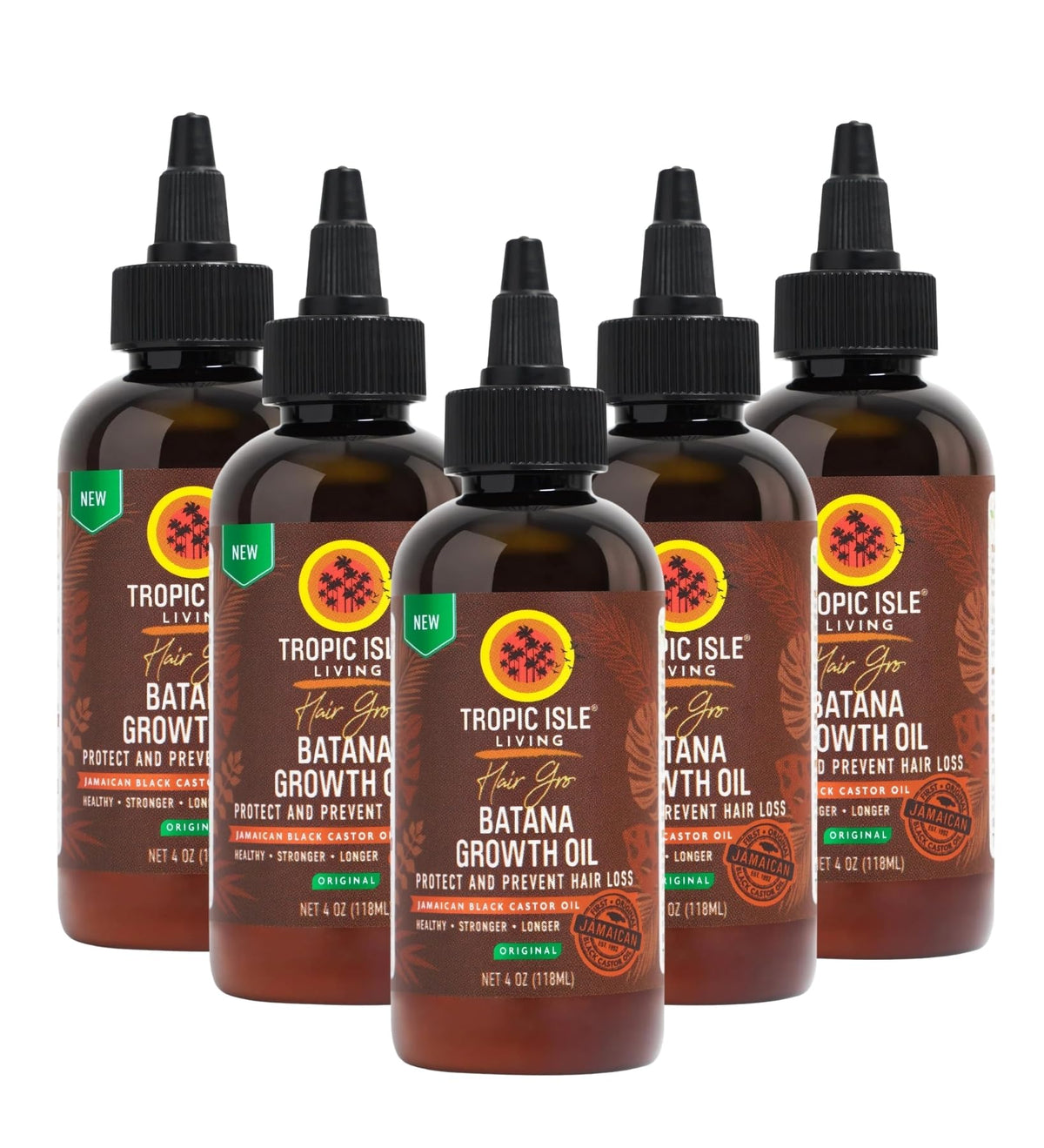 Tropic Isle Living Castor Oil for Hair Growth - 5x Jamaican Black Castor Oil Hair Food 4oz Bundle - Black Castor-Oil for Edges, Roots & Ends, Organic JBCO - Gift Set (5 Items)