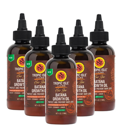 Tropic Isle Living Castor Oil for Hair Growth - 5x Jamaican Black Castor Oil Hair Food 4oz Bundle - Black Castor-Oil for Edges, Roots & Ends, Organic JBCO - Gift Set (5 Items)
