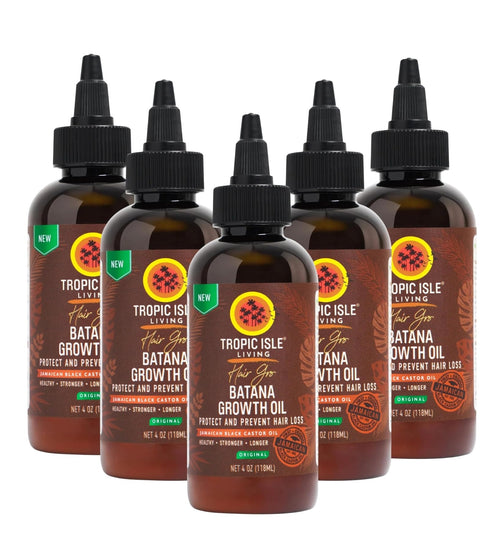 Tropic Isle Living Castor Oil for Hair Growth - 5x Jamaican Black Castor Oil Hair Food 4oz Bundle - Black Castor-Oil for Edges, Roots & Ends, Organic JBCO - Gift Set (5 Items)