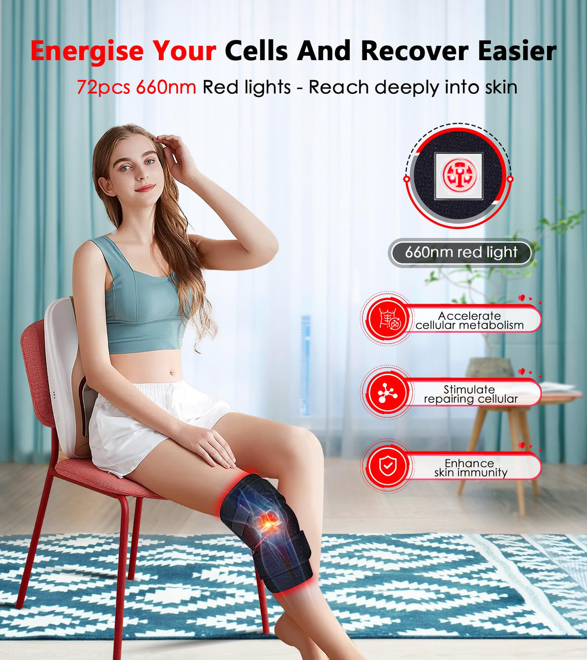Red Light Therapy for Knee, Infrared Red Light Therapy Device Wrap Belt with 660nm Red Light