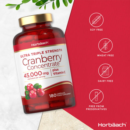 Cranberry Capsules 45,000 mg - High Strength Cranberry Extract with Vitamin C