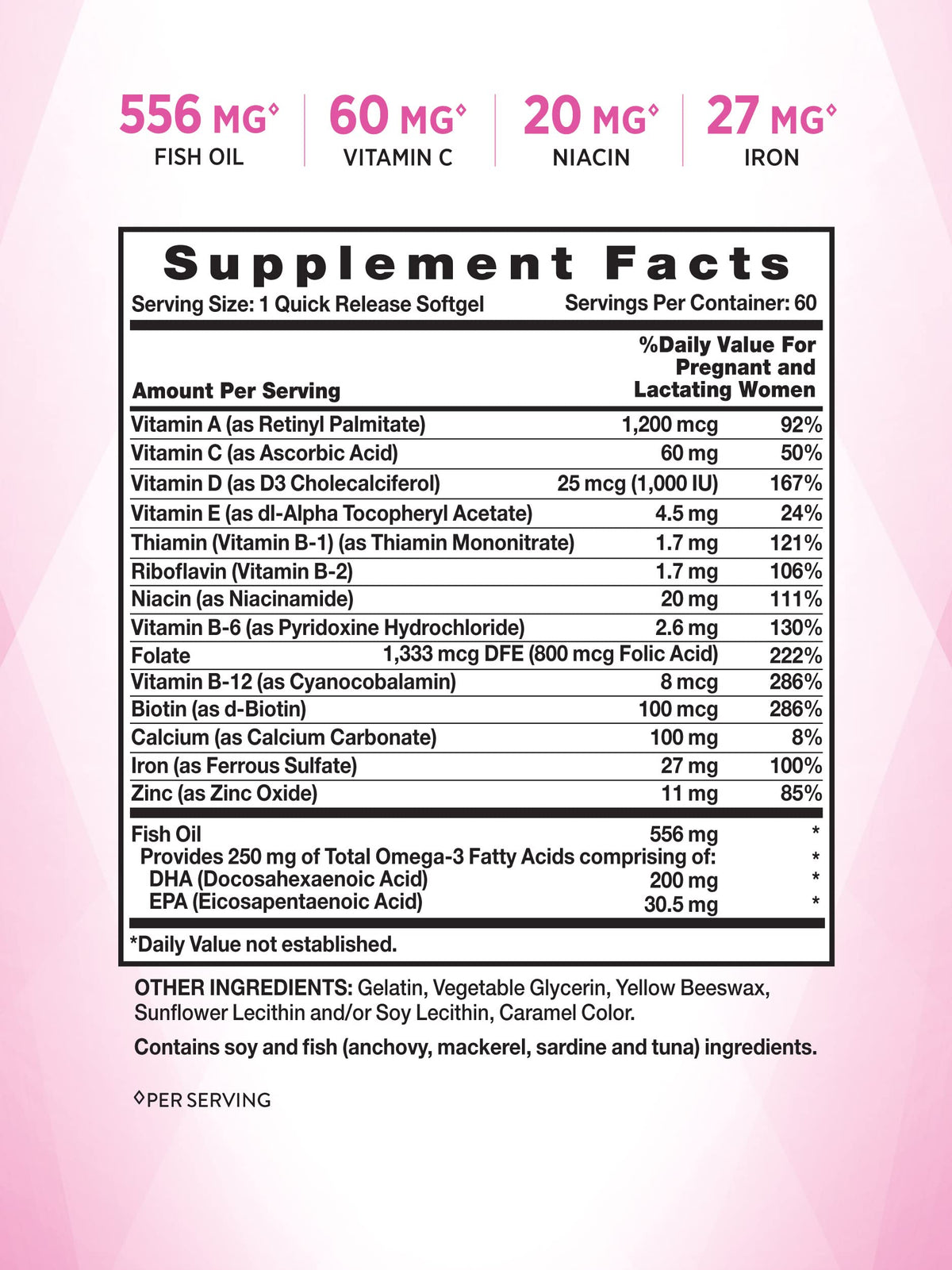Prenatal Vitamins with DHA and Folic Acid - 60 Softgels - Non-GMO & Gluten Free Supplement