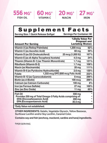 Prenatal Vitamins with DHA and Folic Acid - 60 Softgels - Non-GMO & Gluten Free Supplement