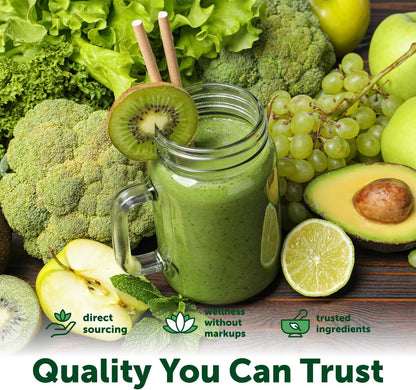 Micro Ingredients Super Greens Powder, 100 Superfoods, Green Drink Mix, 1lb - Superfood Blend with Daily Greens, Probiotics, Fruits, Vegetables & Mushrooms - 45 Servings - Non-GMO, Gluten-Free