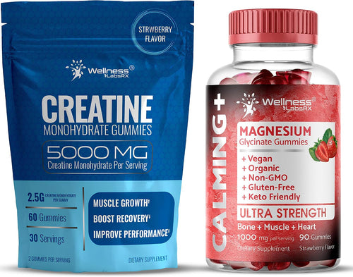 WELLNESS LABSRX Creatine Gummies 5000mg - Magnesium Glycinate Gummies 1000 mg - Bundle