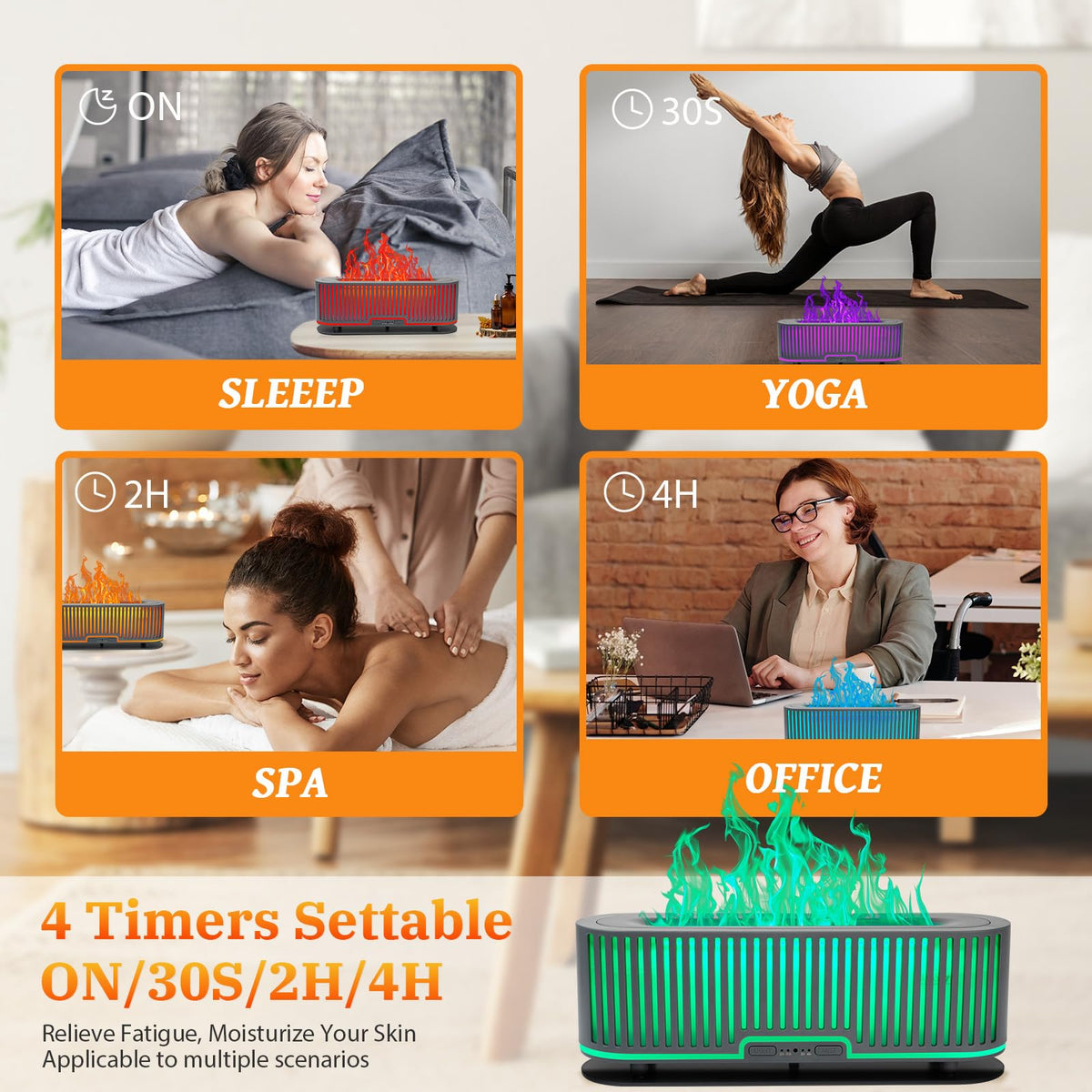 Comfynest Colorful Flame Fire Fireplace Diffuser with 6 Essential Oils Set, Ultrasonic 200ml Essential Oil