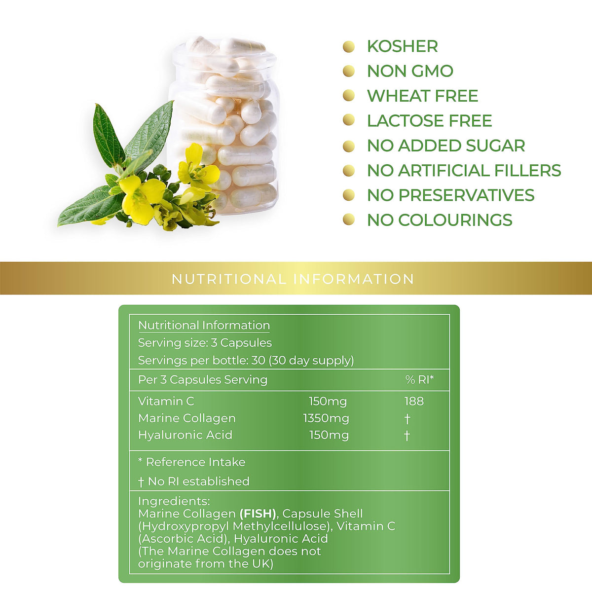 Lily Green - Marine Collagen with Hyaluronic Acid & Vitamin C - 1650mg per Serving