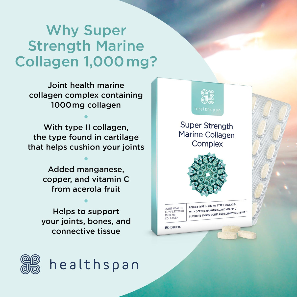 Healthspan 1,000mg Marine Collagen Complex 60 Tablets - 800mg Type I + 200mg Type II Collagen