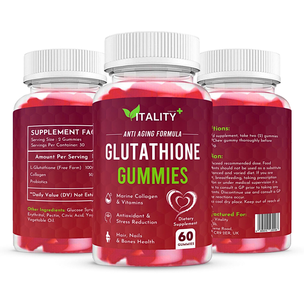2 Pack Glutathione Gummies - with Marine Collagen - 1050mg per Serving - Antioxidant Support