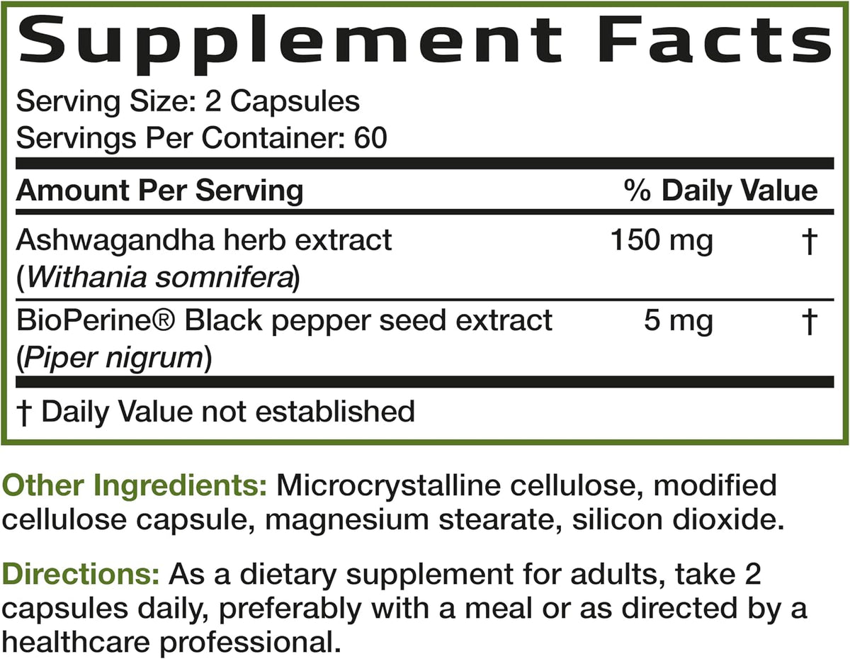 Bronson Ashwagandha Extra Strength Stress & Mood Support 120 Capsules - Vegetarian, Non-GMO, Gluten-Free, Soy-Free, BioPerine for High Absorption