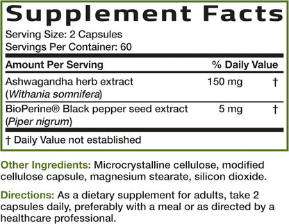 Bronson Ashwagandha Extra Strength Stress & Mood Support 120 Capsules - Vegetarian, Non-GMO, Gluten-Free, Soy-Free, BioPerine for High Absorption