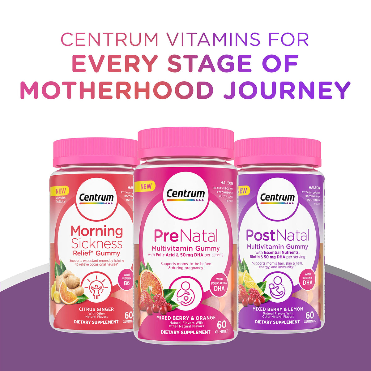 Centrum Prenatal Multivitamin Gummies with DHA and Folic Acid, Mixed Berry and Orange Flavors