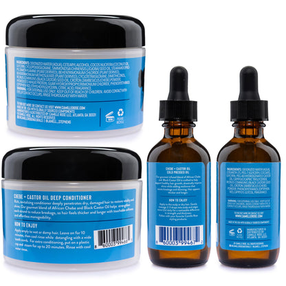 Camille Rose Black Castor Oil + Chebe Hair Strengthening Oil + Deep Conditioner for Dry, Damaged Hair - Strengthen & Replenish Moisture, Revitalize Textured, Curly Hair