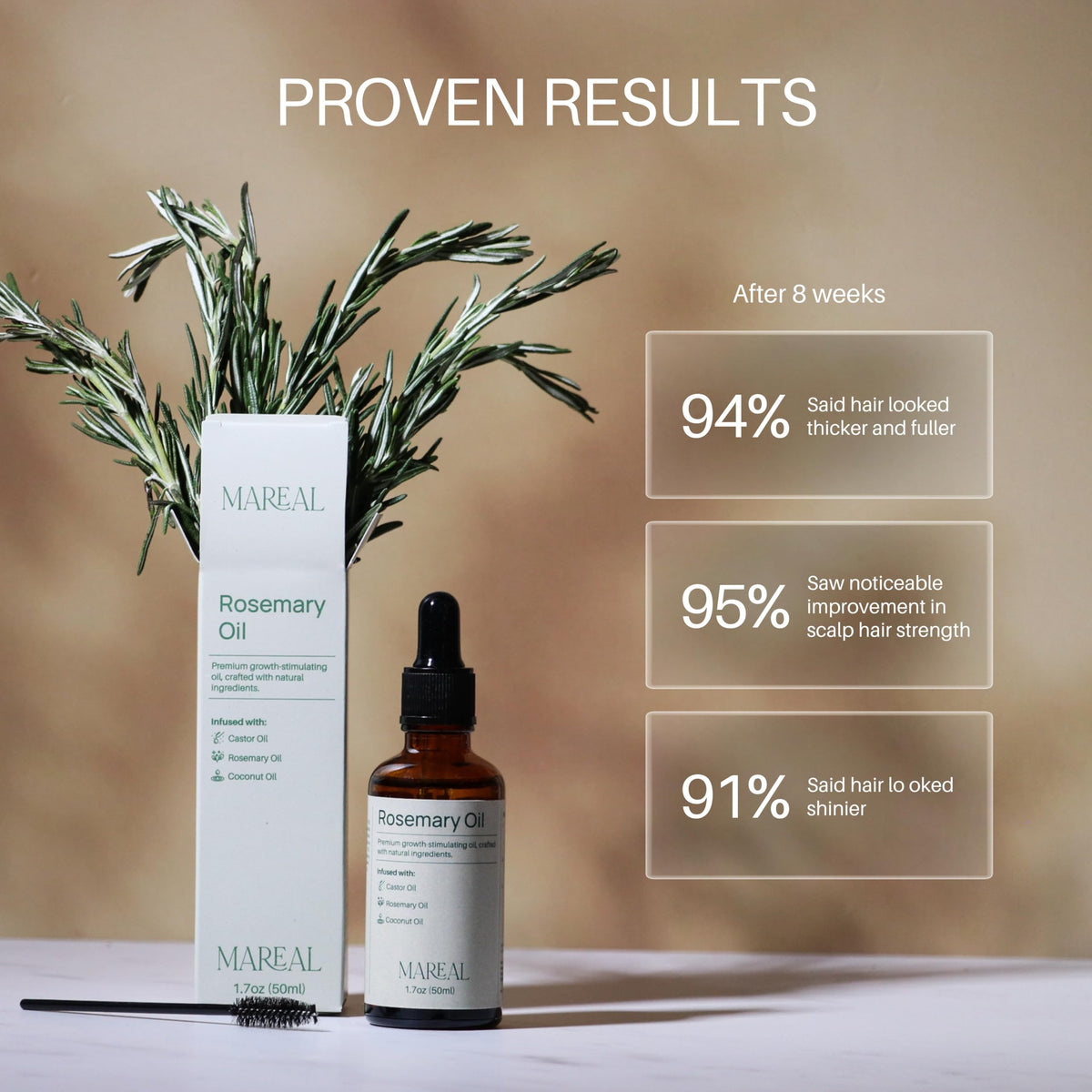 MAREAL Pure Rosemary Oil for Hair Growth & Scalp Health - Infused with Castor & Coconut Oil - Hair Thickening & Regrowth Treatment for Women & Men - 100% Natural - Up to 2-Month Supply - 1.7 fl oz