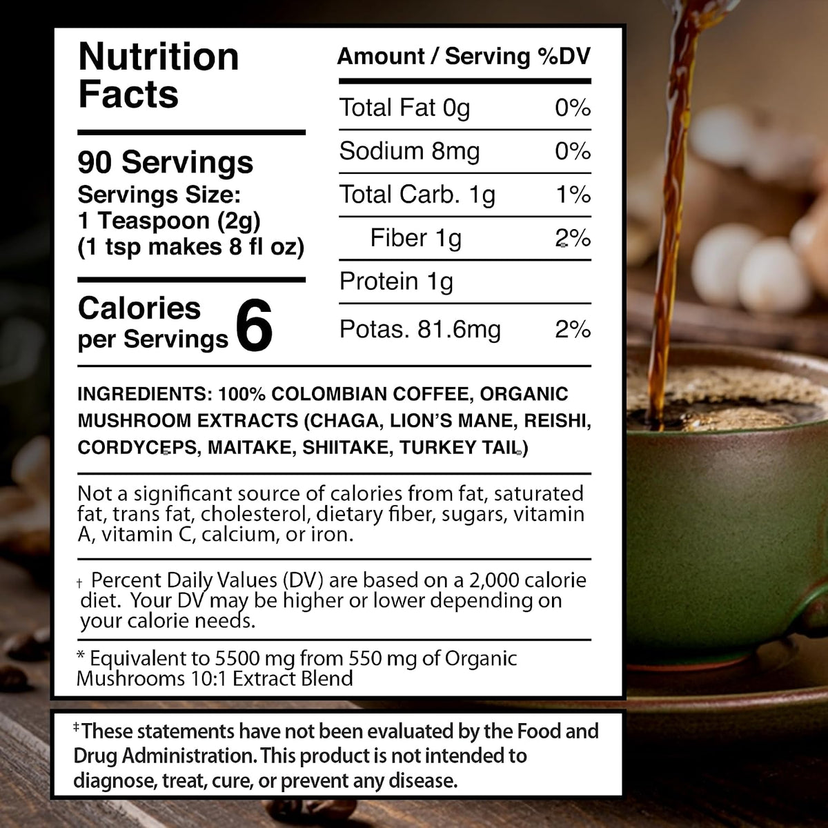 WELLNESS LABSRX Mushroom Powder 2000mg - Mushroom Coffee Blend 5500mg - Bundle