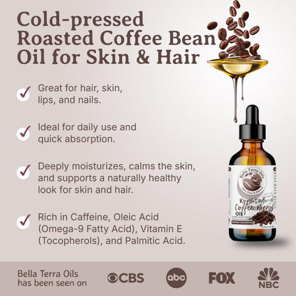 Bella Terra Oils - Roasted Bean Oil 8 oz - Pure Extract from Roasted Seeds, Enriched with Fatty Acids, An Elixir for Skin