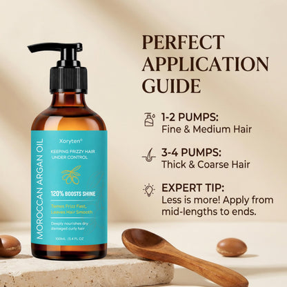 XORYTEN Moroccan Argan Oil - Nourishing & Smoothing Hair Oil for Long,Curly, Dry,Frizzy& Damaged Hair - Moroccan Hair Oil Treatment for Heat Protection & Frizz Control–3.4 Fl Oz