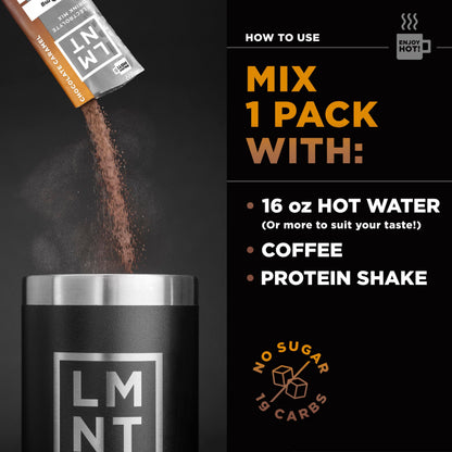 LMNT Hot Chocolate and Coffee Mixer - Chocolate Caramel Salt Electrolytes - No Sugar