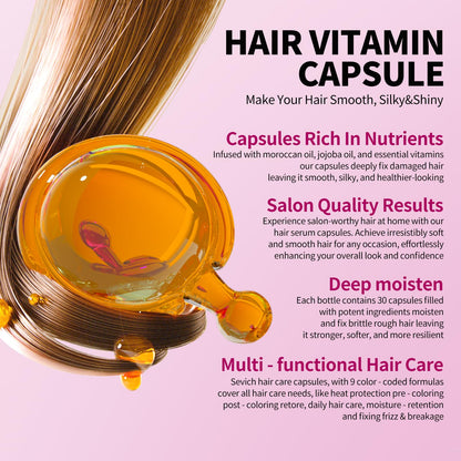 SEVICH Moroccan Oil Hair Care Capsules - 30 Capsules for Dry, Damaged & Color-Treated Hair - Nourishing Vitamin E Formula - Non-Greasy Leave-In Treatment (Purple)