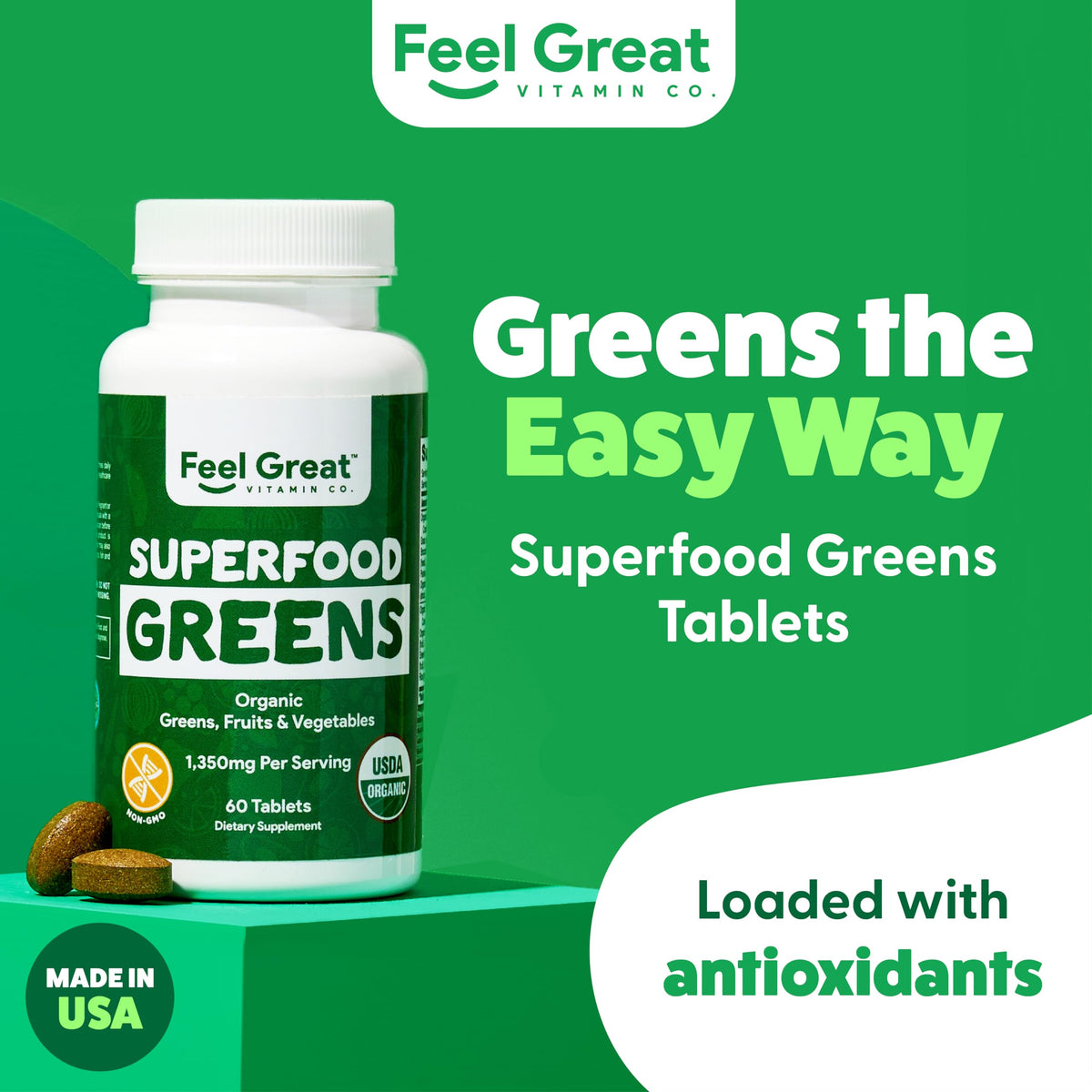 Superfood Greens by Feel Great Vitamin Co. - Organic Greens, Fruits and Veggies