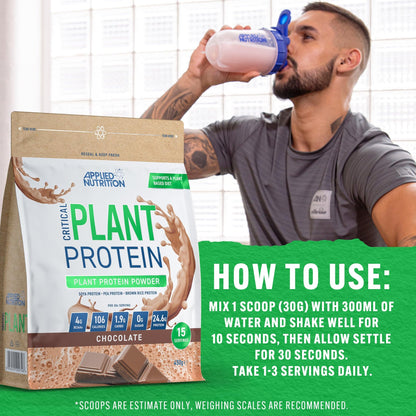 Applied Nutrition Plant Protein Powder - Critical Plant Vegan Protein Shake with SOYA, Pea, Brown Rice Proteins