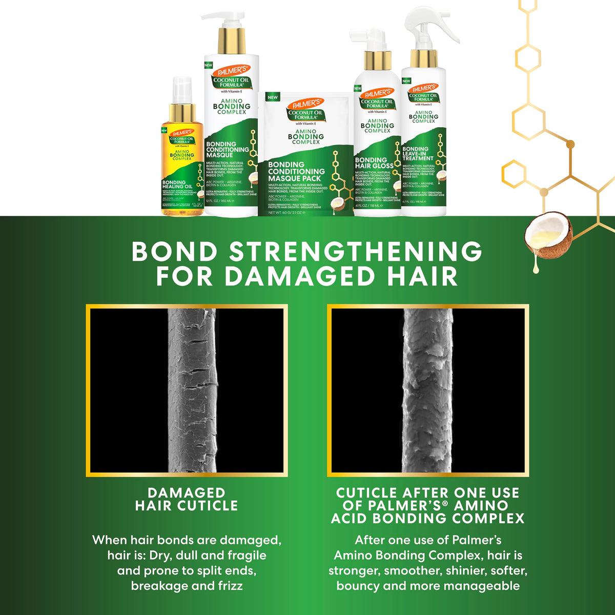 Palmer's Amino Bonding Complex Hair Oil, Healing Treatment with Coconut Oil & Vitamin E, Heat Protectant, Anti Frizz, Adds Shine, Strengthens & Protects Hair Growth, All Hair Types, 4 fl oz